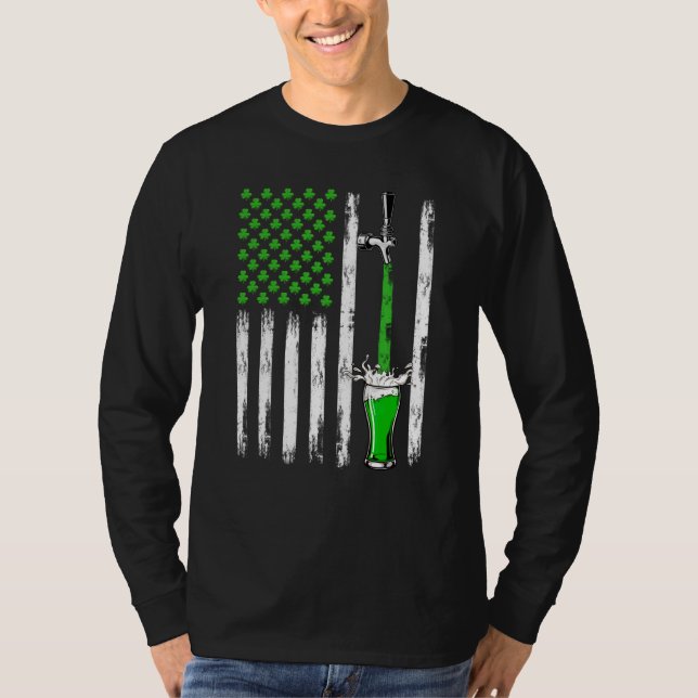 Camiseta Retro Draft Beer American Flag Shamrock St Patrick (Anverso)