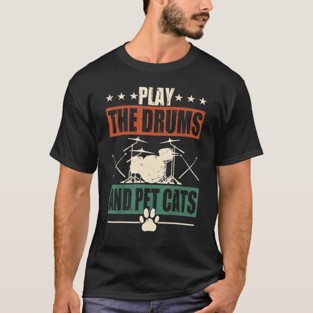 Camiseta Retro Drummer Drumming Drums Percussion Cat Lover (Anverso)