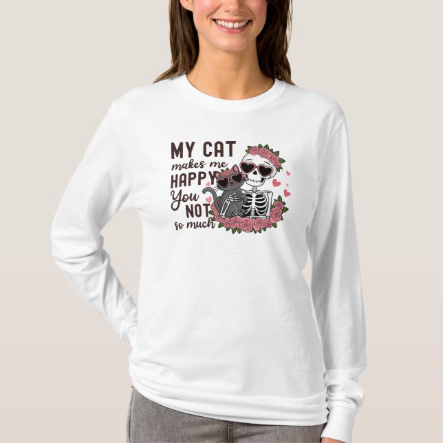 Camiseta Retro El día de San Valentín Skeleton Cat Mom (Anverso)