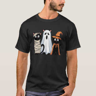 Camiseta Retro Espeluznante Halloween Tres Gatos Negros Mom