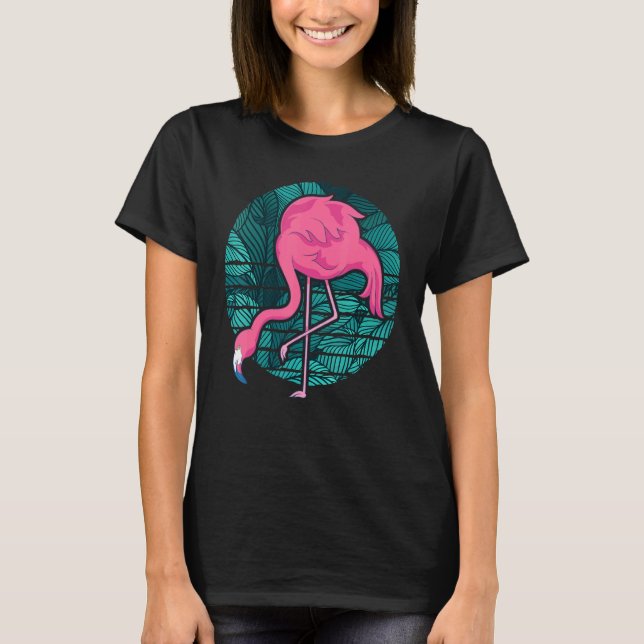 Camiseta Retro Exótico Animal Ave Lover Flami Rosa Tropical (Anverso)