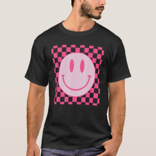 Camiseta Retro Face Happy Patrón controlado Sonrisa rosa Fa