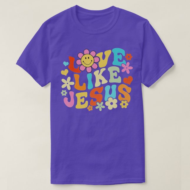 Camiseta Retro Face Love Like Jesus Boho Flores (Diseño del anverso)