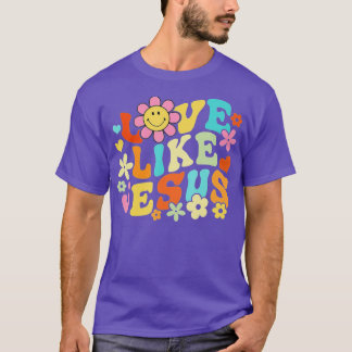 Camiseta Retro Face Love Like Jesus Boho Flores
