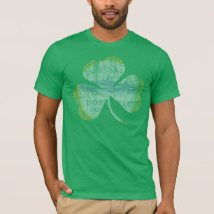 Camiseta Retro Fade Irish Boston Flag Shamrock