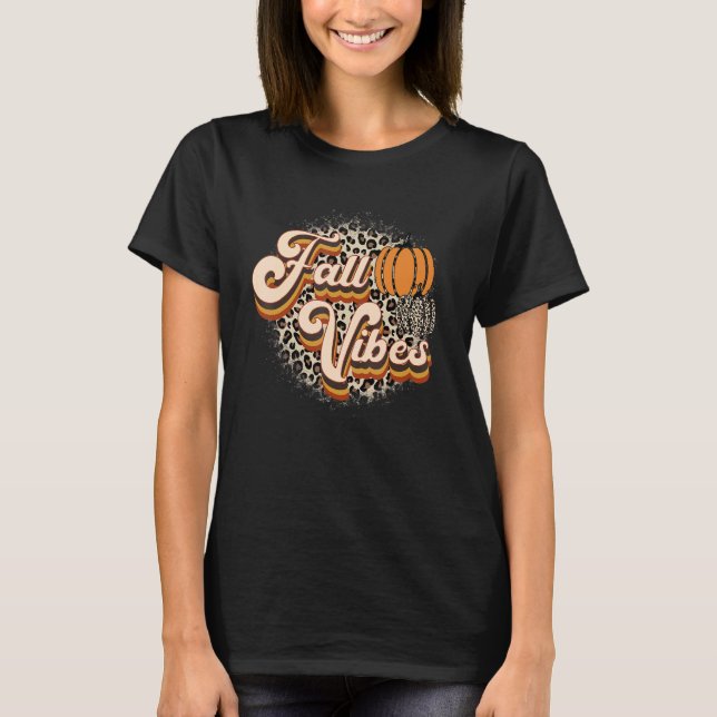 Camiseta Retro Fall Vibes Leopard Pumpkin Happy Thanksgivin (Anverso)