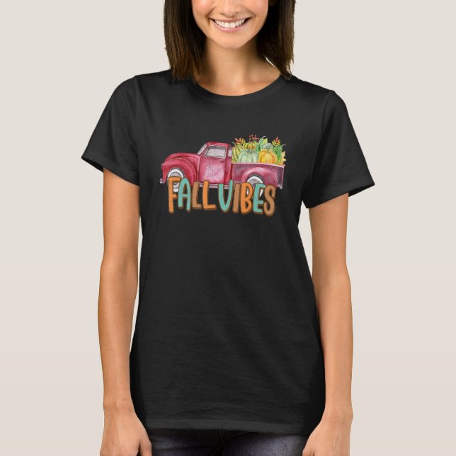 Camiseta Retro Fall Vibes Pumpkin Truck  Autumn Thanksgivin (Anverso)