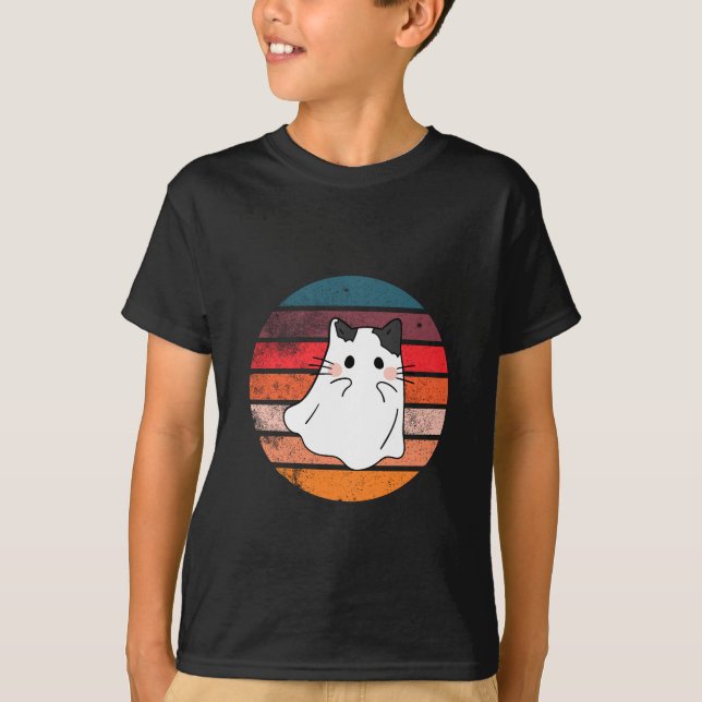 Camiseta Retro fantasma del gato de Halloween (Anverso)