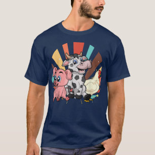 Camiseta Retro Farm Animal Lover Farmer Chicken Cow Pig Far