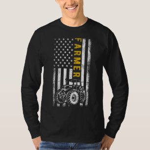 Camiseta Retro Farmer Estadounidense Bandera Tractores Patr