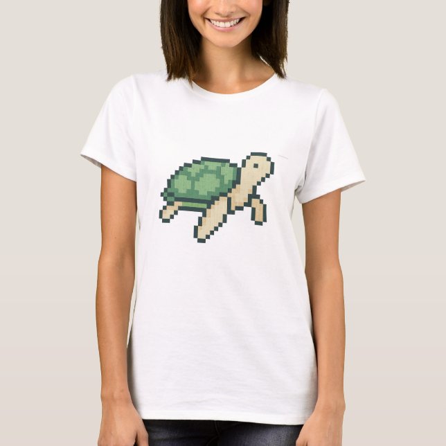 Camiseta Retro faux cross stitch pixel art Sea Turtle (Anverso)