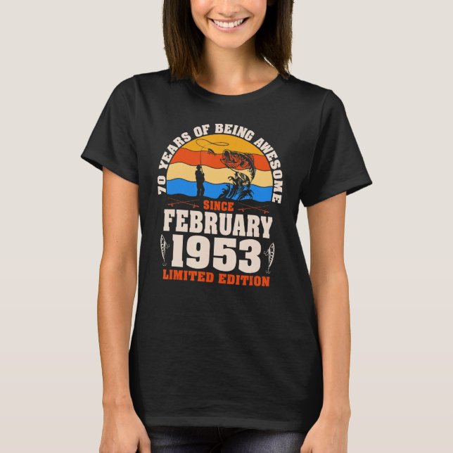 Camiseta Retro Febrero de 1953 Pescador de 70 años de edad (Anverso)