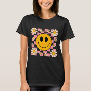 Camiseta Retro Feliz Cara Patrón a Cuadros Sonrisa