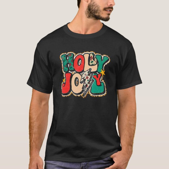 Camiseta Retro Feliz Navidad Groovy Xmas Leopard Lightnin (Anverso)