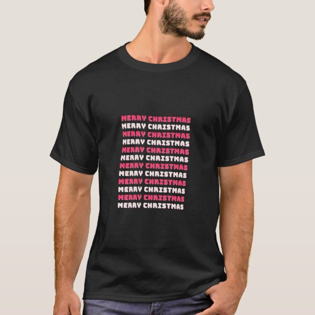 Camiseta Retro Feliz Navidad Pink Holiday Decppy Preppy (Anverso)