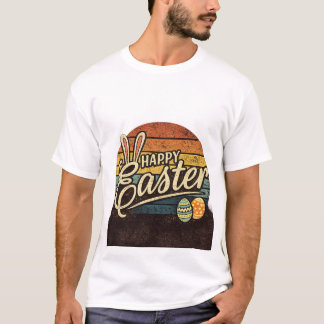 Camiseta Retro Feliz Pascua Vintage Atardecer Bunny Gráfico