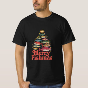 Camiseta Retro Feliz Pescado de Navidad Humor de Pescador