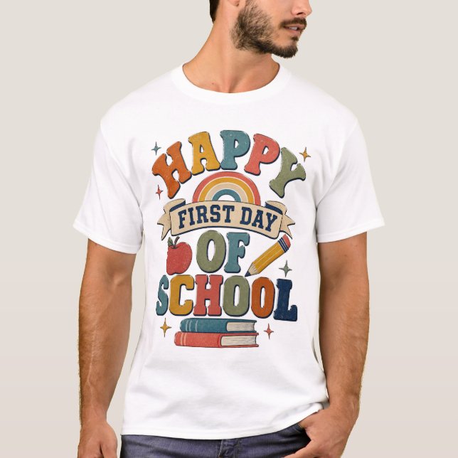 Camiseta Retro Feliz Primer Día de Escuela (Anverso)