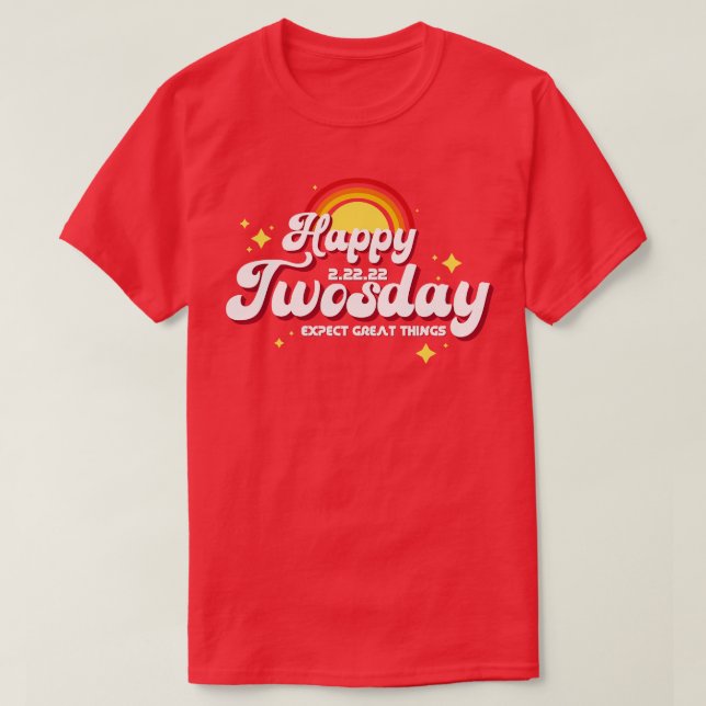 Camiseta Retro Feliz Twosday Esperar Grandes Cosas (Diseño del anverso)