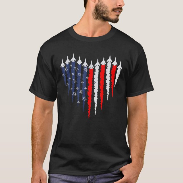 Camiseta Retro Fighter Jet Airplane American Flag Heart 4th (Anverso)