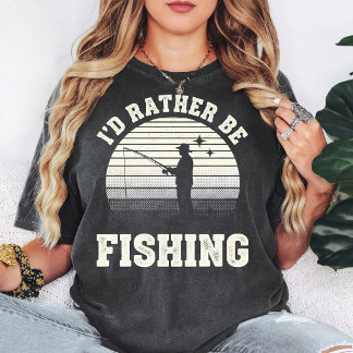 Camiseta Retro Fisherman I'd Rather Be Fishing Sunset Vinta