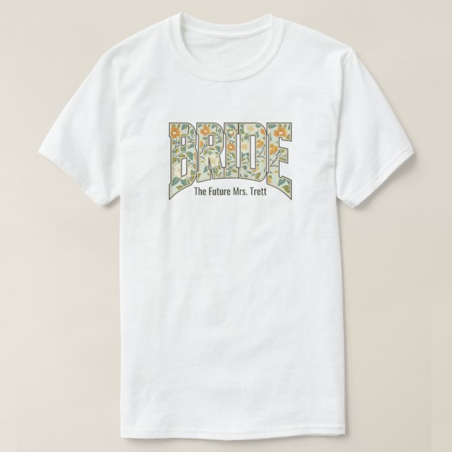 Camiseta Retro Floral BRIDE Engagement Bach Party (Diseño del anverso)