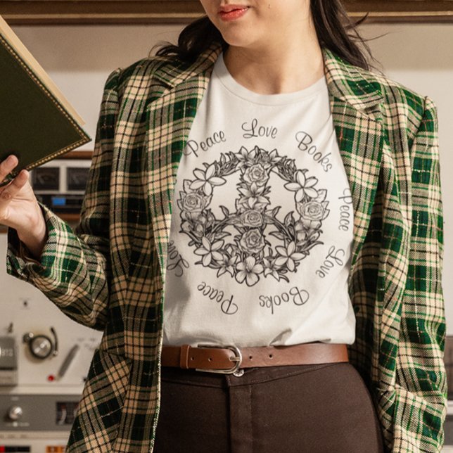 Camiseta Retro Floral Peace Love Books (Subido por el creador)