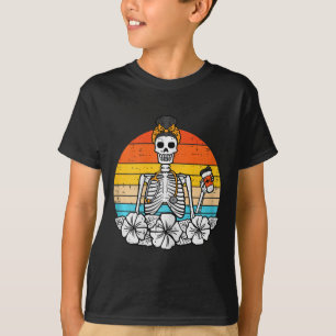 Camiseta Retro Floral Skeleton Enfermera Halloween Scrub To
