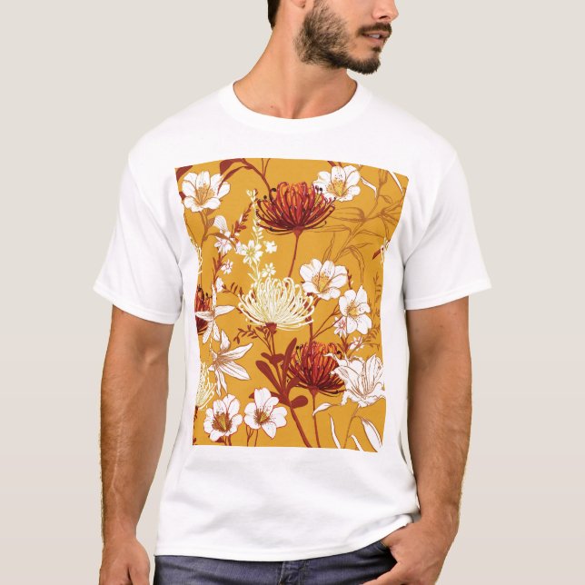 Camiseta Retro Floreciente: Arte De Línea Floral Inconcluso (Anverso)