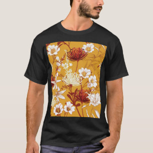 Camiseta Retro Floreciente: Arte De Línea Floral Inconcluso