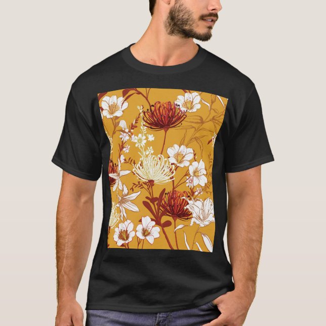 Camiseta Retro Floreciente: Arte De Línea Floral Inconcluso (Anverso)