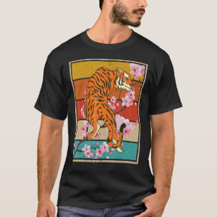 Camiseta Retro Florecimiento de cerezo animal de gato salva