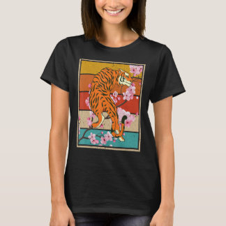 Camiseta Retro Florecimiento de cerezo animal de gato salva