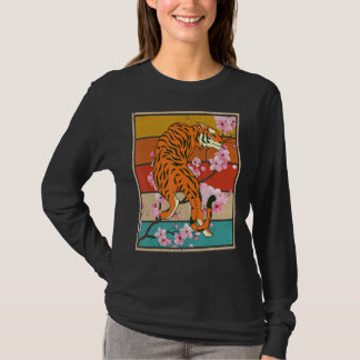 Camiseta Retro Florecimiento de cerezo animal de gato salva