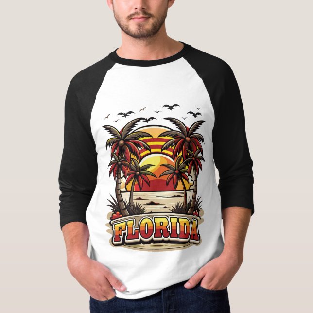 Camiseta Retro Florida Sunset con Palmeras (Anverso)