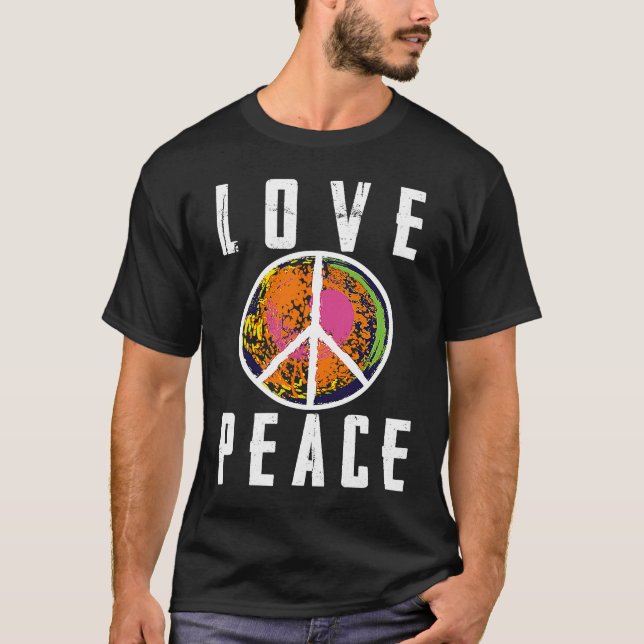Camiseta Retro Flower Power 60s 70s  Love Peace Freedom 2 (Anverso)