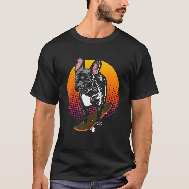 Camiseta Retro French Bulldog Skateboarder Frenchie Owner (Anverso)