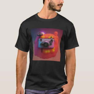 Camiseta Retro Funky Colorful Tech Wow Fotografía de cámara