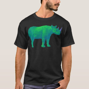 Camiseta Retro Funky Espíritu Verde Rinoceronte Animal Rino