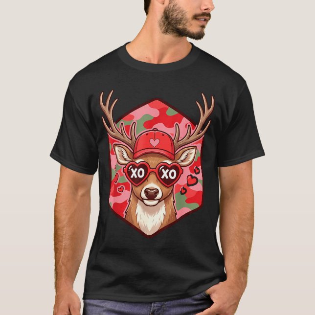 Camiseta Retro Funny Boys Valentines Day Hunting Deer Camo  (Anverso)