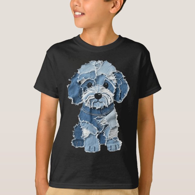 Camiseta Retro Funny Denim Patch Animal Dog Print  (Anverso)