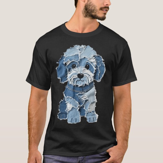 Camiseta Retro Funny Denim Patch Animal Dog Print  (Anverso)
