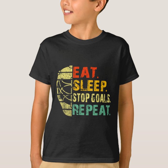 Camiseta Retro Funny Eat Sleep Stop Goals Repeat Ice Hockey (Anverso)
