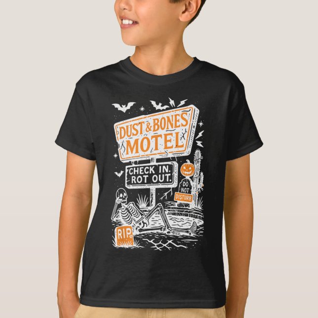 Camiseta Retro Funny Skeleton Dust And Bones Motel Spooky H (Anverso)