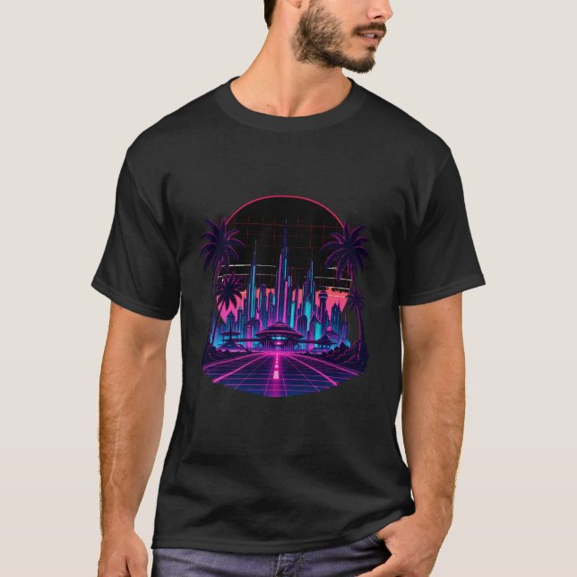 Camiseta Retro Futurismo Neon Synthwave (Anverso)