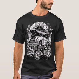 Camiseta Retro-Futuristic Mechanical Workshop