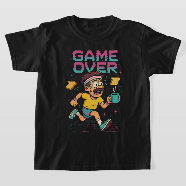 Camiseta Retro “Game Over” Coffee Rush – Funny Running Cart (Distribución)