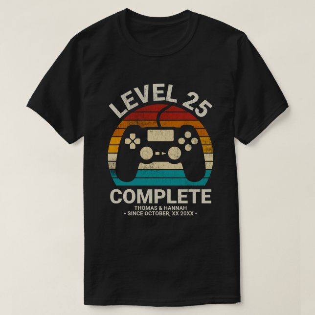 Camiseta Retro Gamer, el 25 aniversario Boda personalizado (Diseño del anverso)