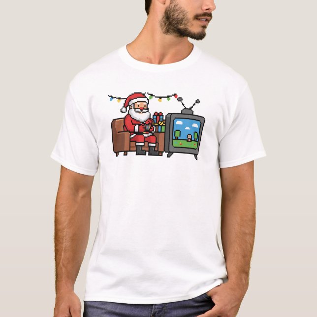 Camiseta Retro Gamer Santa Pixel Navidad (Anverso)