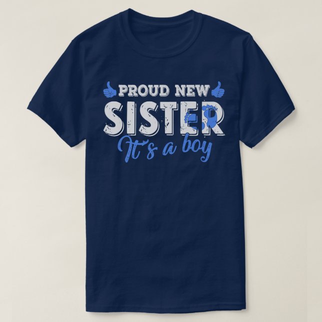 Camiseta Retro Gender Reveal Proud New Sister It's A Boy  (Diseño del anverso)